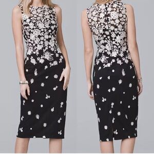 White House Black Market Dress. Black/White embroidered white flowers. Size 14.